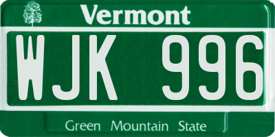 VT license plate WJK996