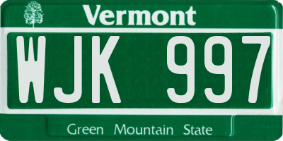 VT license plate WJK997