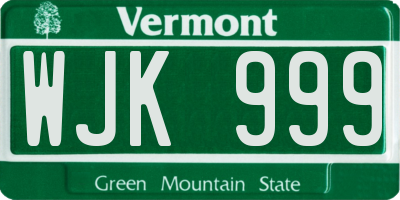 VT license plate WJK999