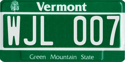 VT license plate WJL007
