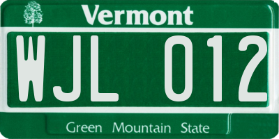 VT license plate WJL012
