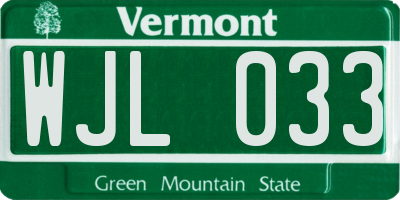 VT license plate WJL033