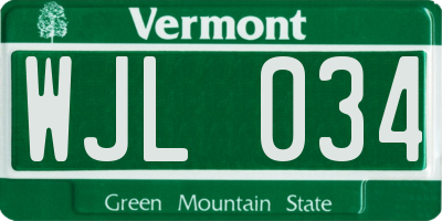VT license plate WJL034