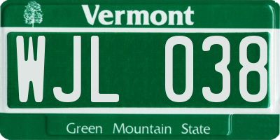 VT license plate WJL038