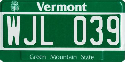 VT license plate WJL039
