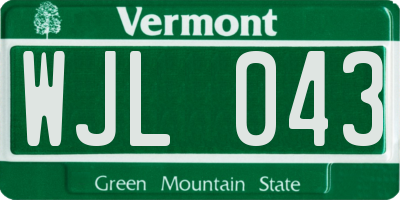 VT license plate WJL043