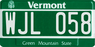 VT license plate WJL058