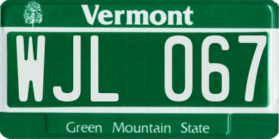 VT license plate WJL067