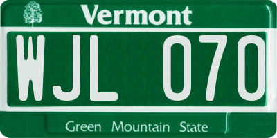 VT license plate WJL070
