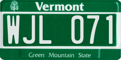 VT license plate WJL071