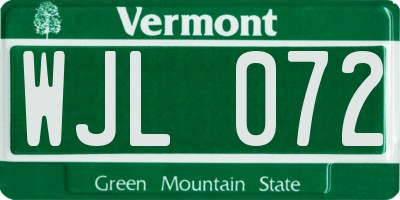 VT license plate WJL072
