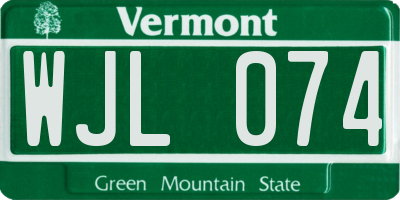 VT license plate WJL074