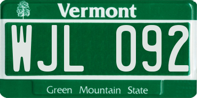 VT license plate WJL092
