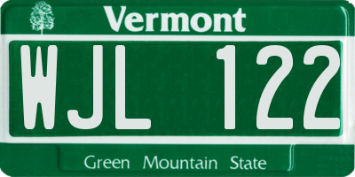 VT license plate WJL122