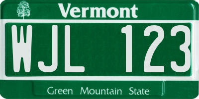 VT license plate WJL123