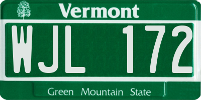 VT license plate WJL172