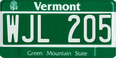 VT license plate WJL205