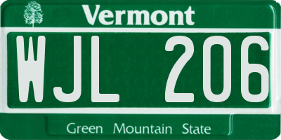 VT license plate WJL206