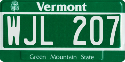 VT license plate WJL207