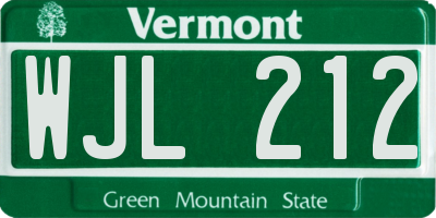 VT license plate WJL212