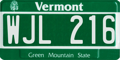VT license plate WJL216