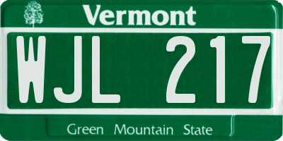 VT license plate WJL217