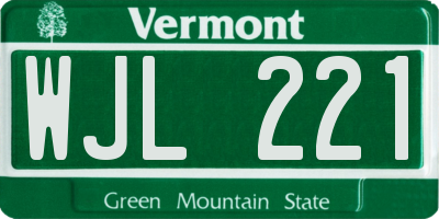 VT license plate WJL221