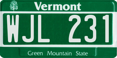 VT license plate WJL231