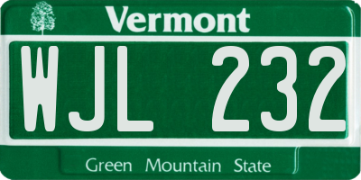 VT license plate WJL232