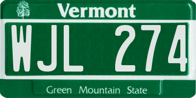 VT license plate WJL274