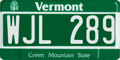 VT license plate WJL289