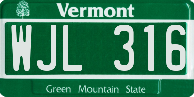 VT license plate WJL316