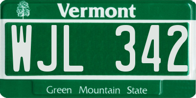 VT license plate WJL342