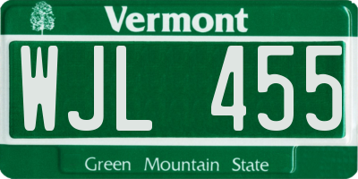 VT license plate WJL455