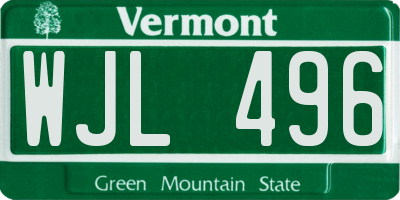 VT license plate WJL496