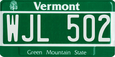 VT license plate WJL502
