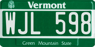 VT license plate WJL598