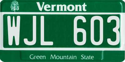VT license plate WJL603