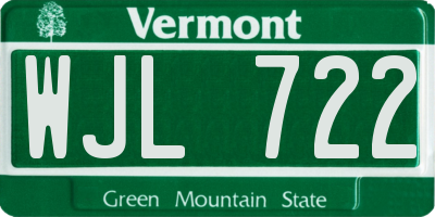 VT license plate WJL722