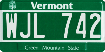 VT license plate WJL742