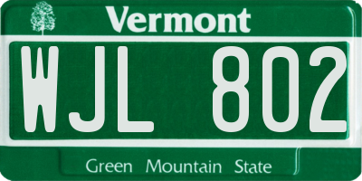 VT license plate WJL802