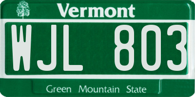 VT license plate WJL803