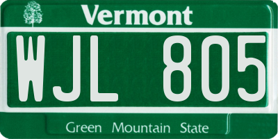 VT license plate WJL805