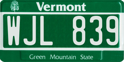 VT license plate WJL839
