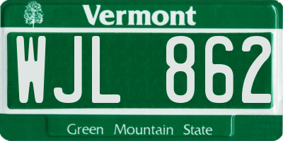 VT license plate WJL862