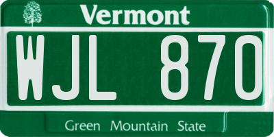 VT license plate WJL870