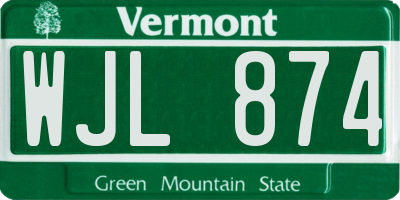 VT license plate WJL874