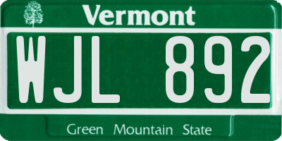 VT license plate WJL892
