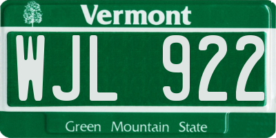 VT license plate WJL922
