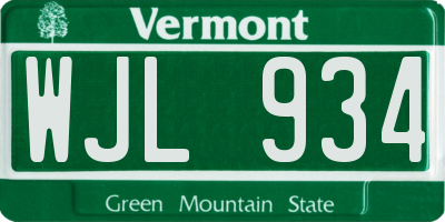 VT license plate WJL934